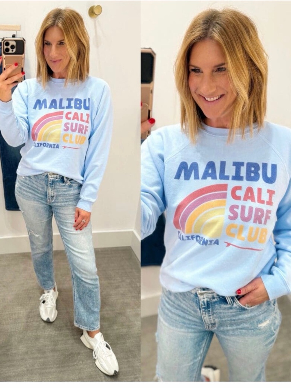 Retrofete Light Blue Malibu Cali Surf Club Graphic Sweatshirt